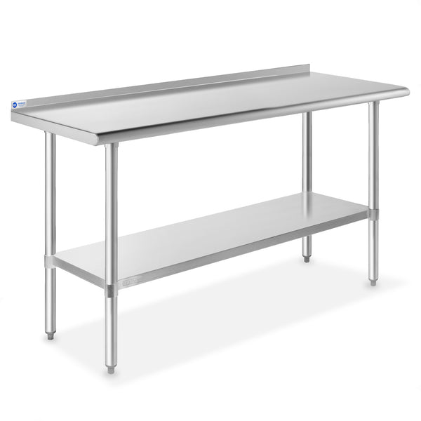 OPEN BOX - 60 x 24 Inch NSF Stainless Steel Prep Table w/ Backsplash